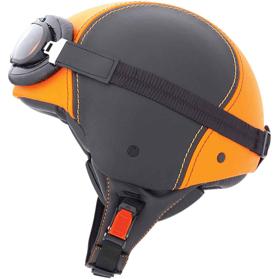 Jet Century Black & Orange Leather Motorbike Helmet -XS