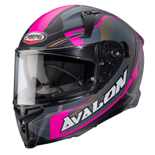 Avalon X Optic Matt Black, Grey & Fuchsia Pink Motorbike Helmet