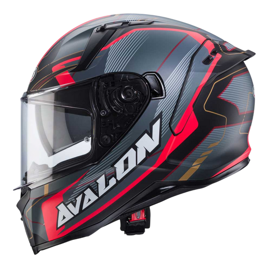 Avalon X Optic Matt Black, Grey & Red Motorbike Helmet