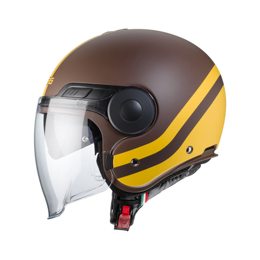 Uptown Chrono Brown & Mustard Yellow Open Face Motorbike Helmet