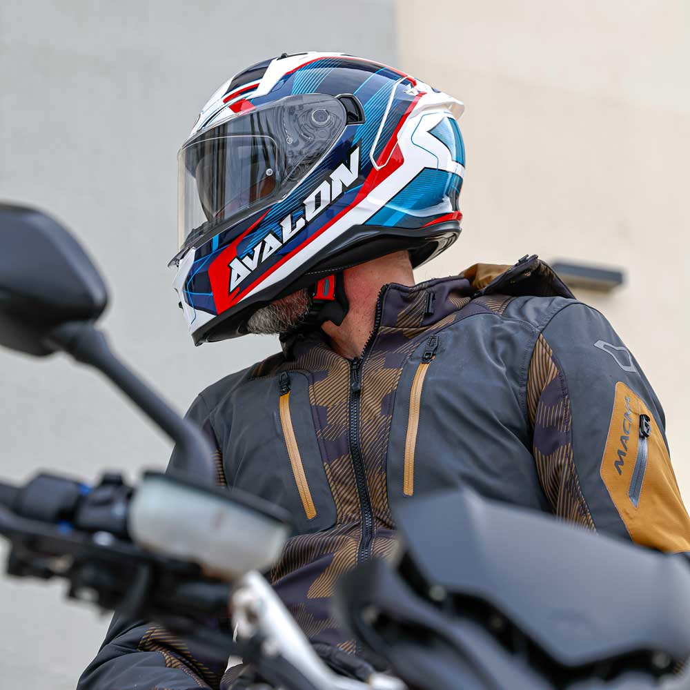 Avalon X Optic White, Blue & Red Motorcycle Helmet