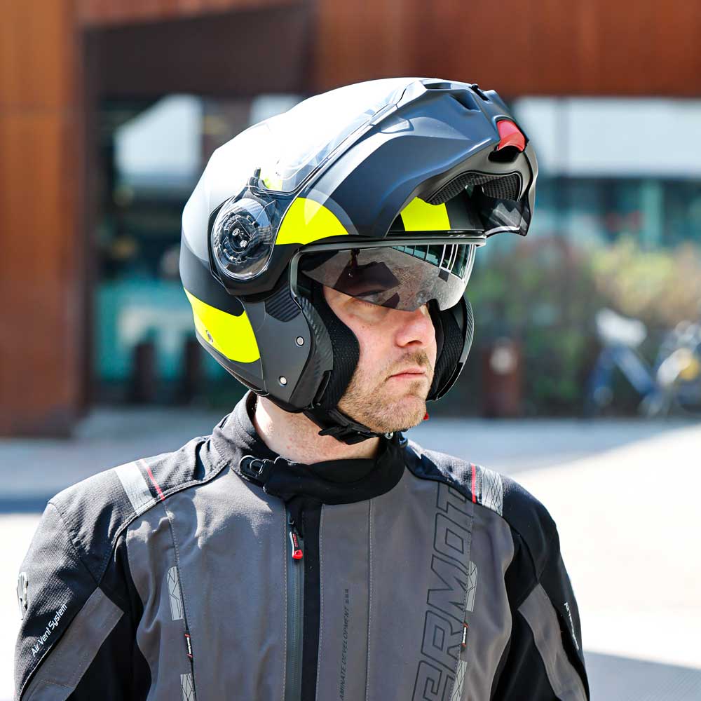 Duke Evo Indy Matt Gun Metal & Yellow Fluorescent Motorcycle Helmet