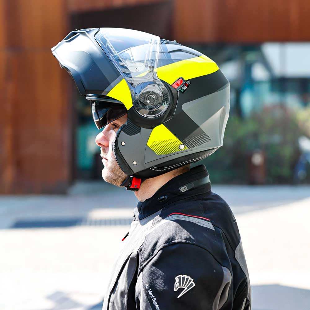 Duke Evo Indy Matt Gun Metal & Yellow Fluorescent Motorcycle Helmet