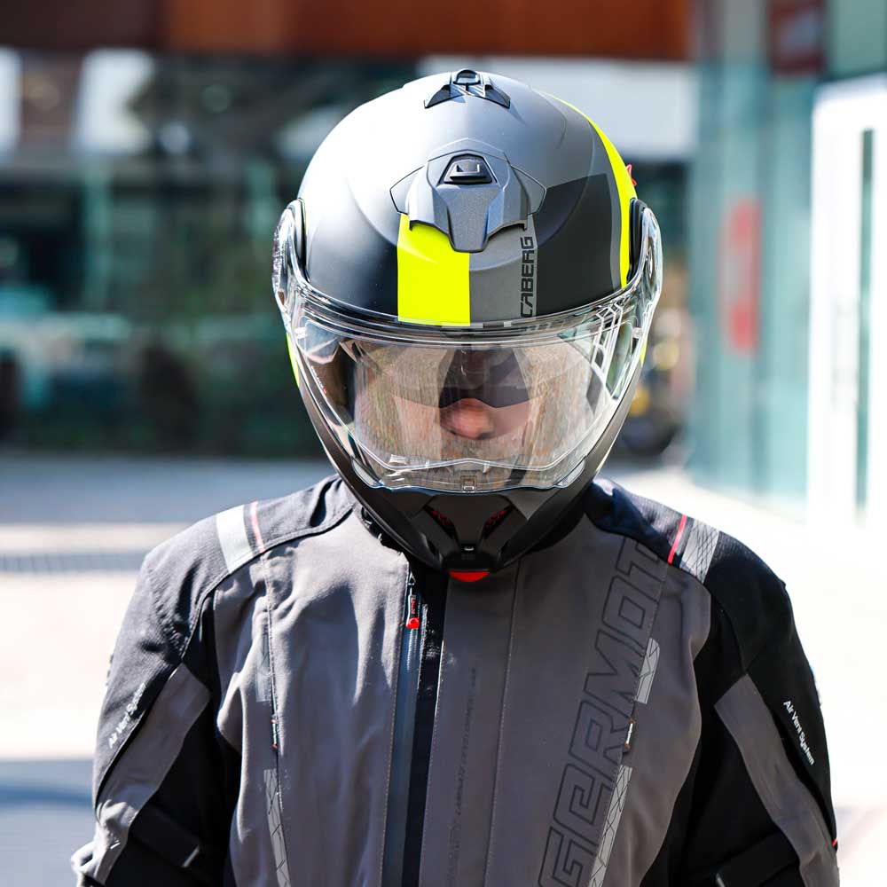 Duke Evo Indy Matt Gun Metal & Yellow Fluorescent Motorcycle Helmet