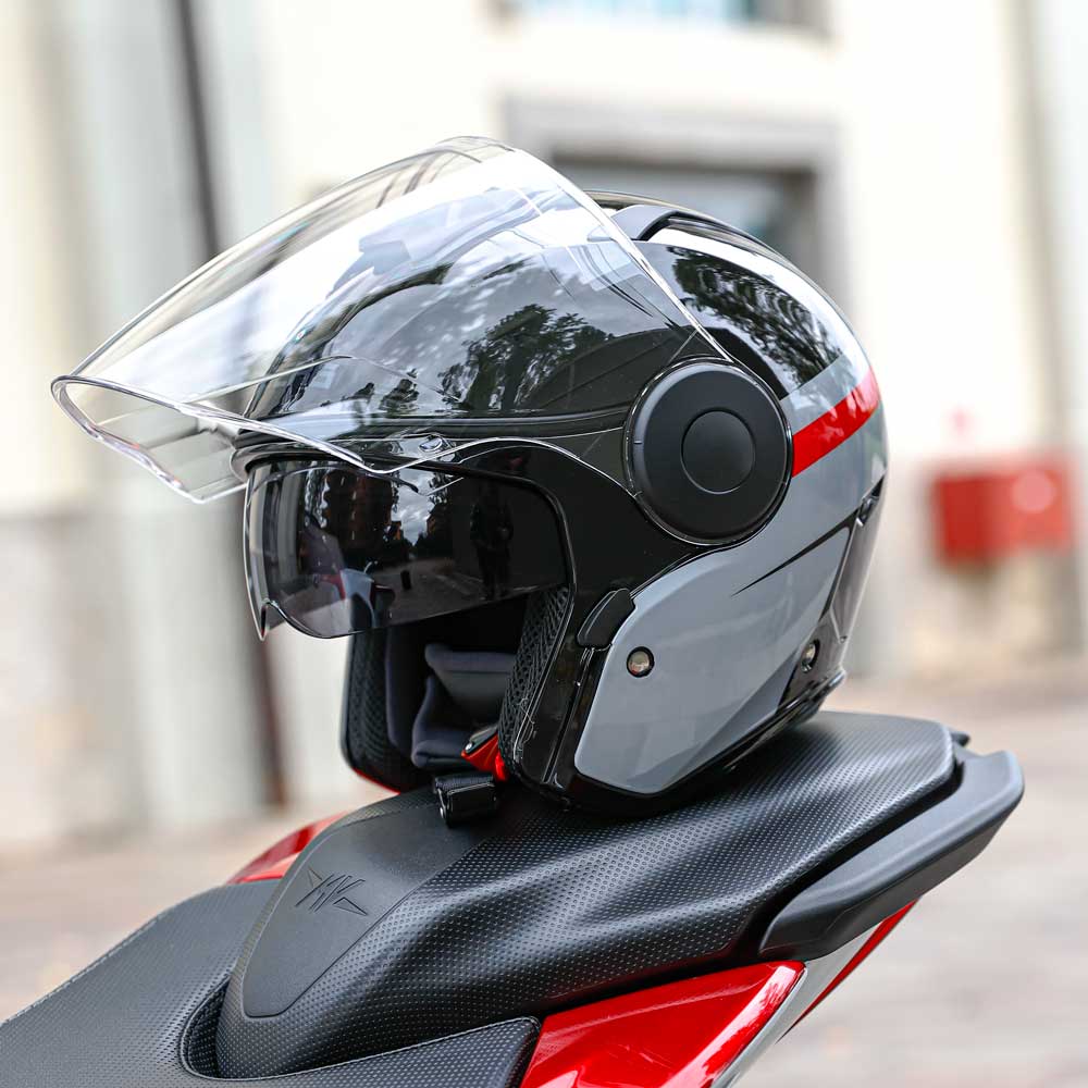 Soho Zephyr Black, Grey & Red Motorcycle Helmet