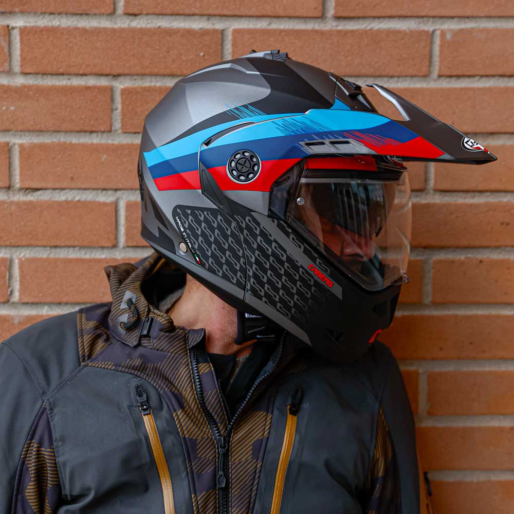Tourmax X Sarabe Matt Gun Metal, Blue & Red Motorcycle Helmet