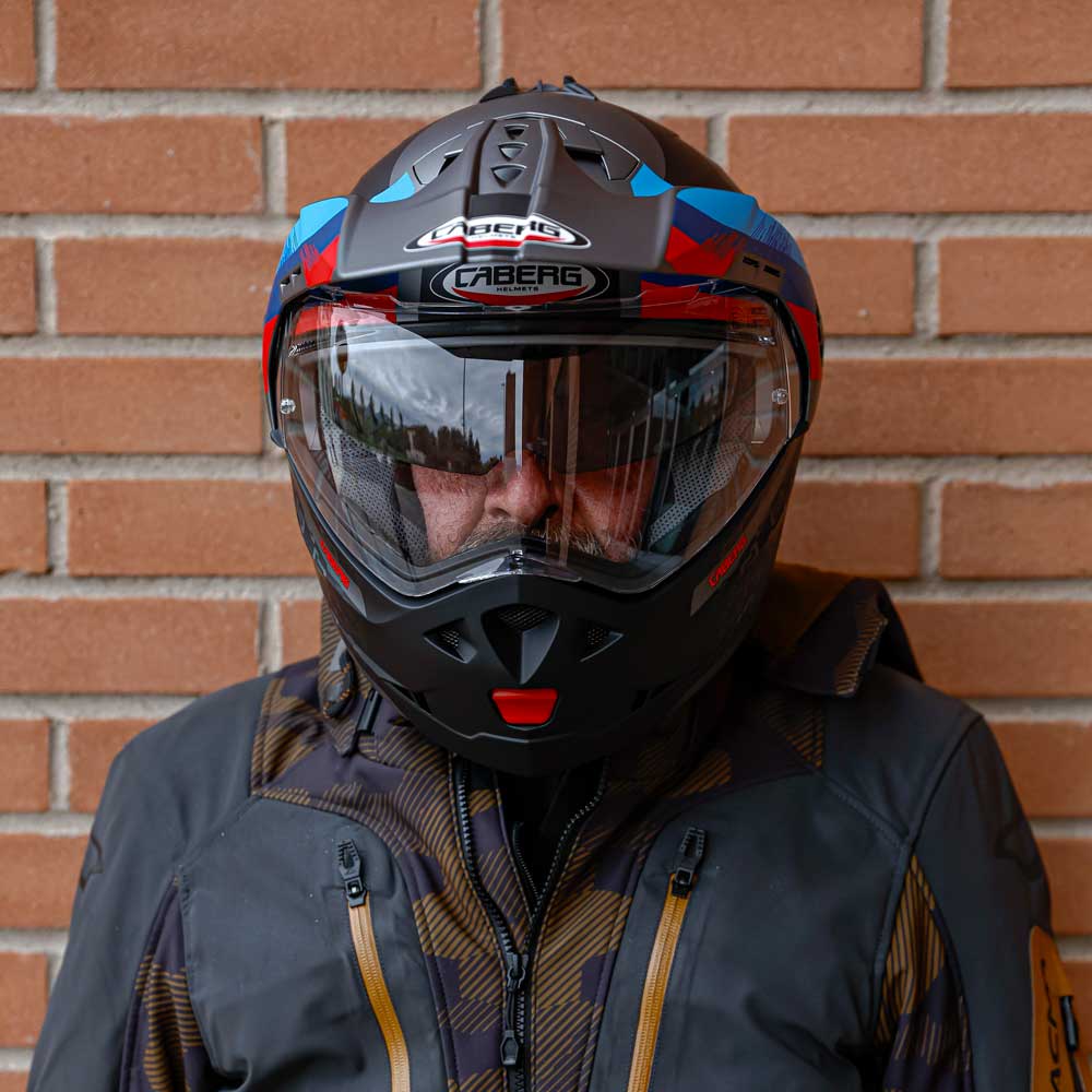 Tourmax X Sarabe Matt Gun Metal, Blue & Red Motorcycle Helmet