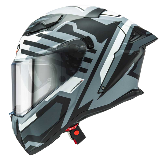 side view of black white and grey motorbike helmet for men and women