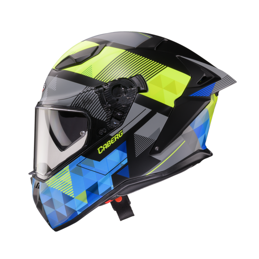 Drift Evo II Prism Matt Black, Yellow Fluorescent & Blue Full Face Motorbike Helmet