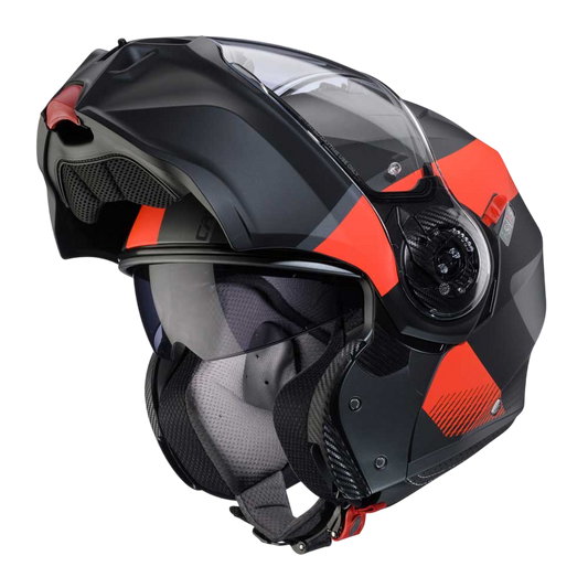 Duke Evo Indy Matt Gun Metal & Red Fluorescent Motorbike Helmet