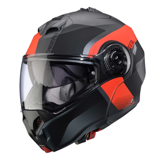 Duke Evo Indy Matt Gun Metal & Red Fluorescent Motorbike Helmet
