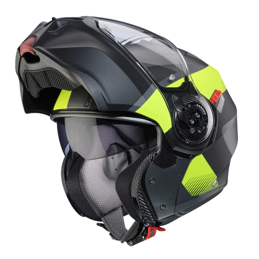 Duke Evo Indy Matt Gun Metal & Yellow Fluorescent Motorbike Helmet