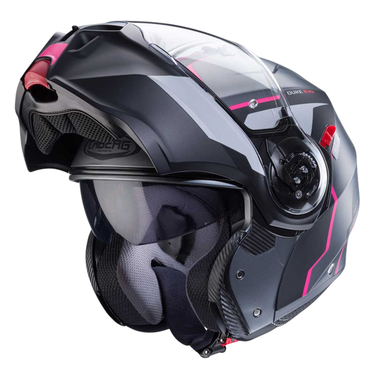Duke Evo Move Matt Gun Metal & Fuchsia Motorbike Helmet