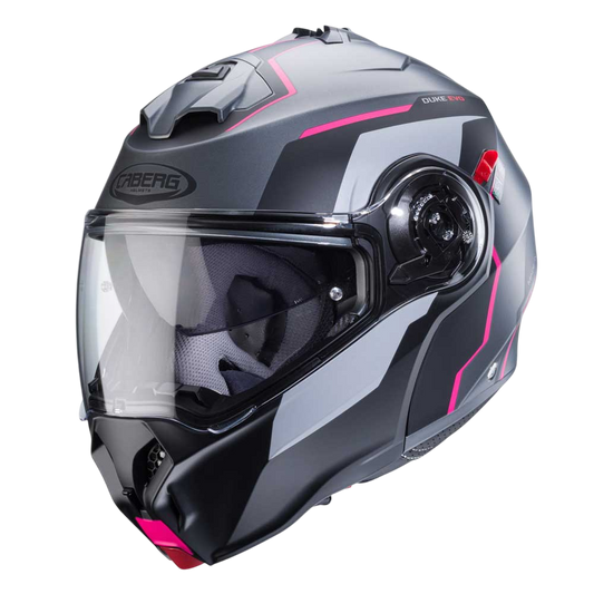 Duke Evo Move Matt Gun Metal & Fuchsia Motorbike Helmet
