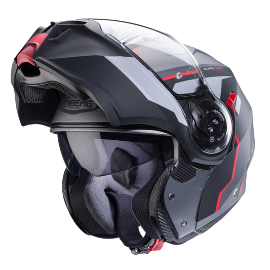 Duke Evo Move Matt Gun Metal & Red Motorbike Helmet