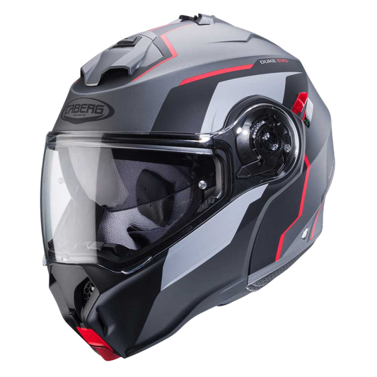 Duke Evo Move Matt Gun Metal & Red Motorbike Helmet