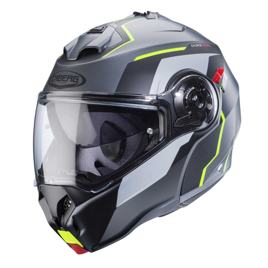 Duke Evo Move Matt Gun Metal & Yellow Fluorescent Motorbike Helmet