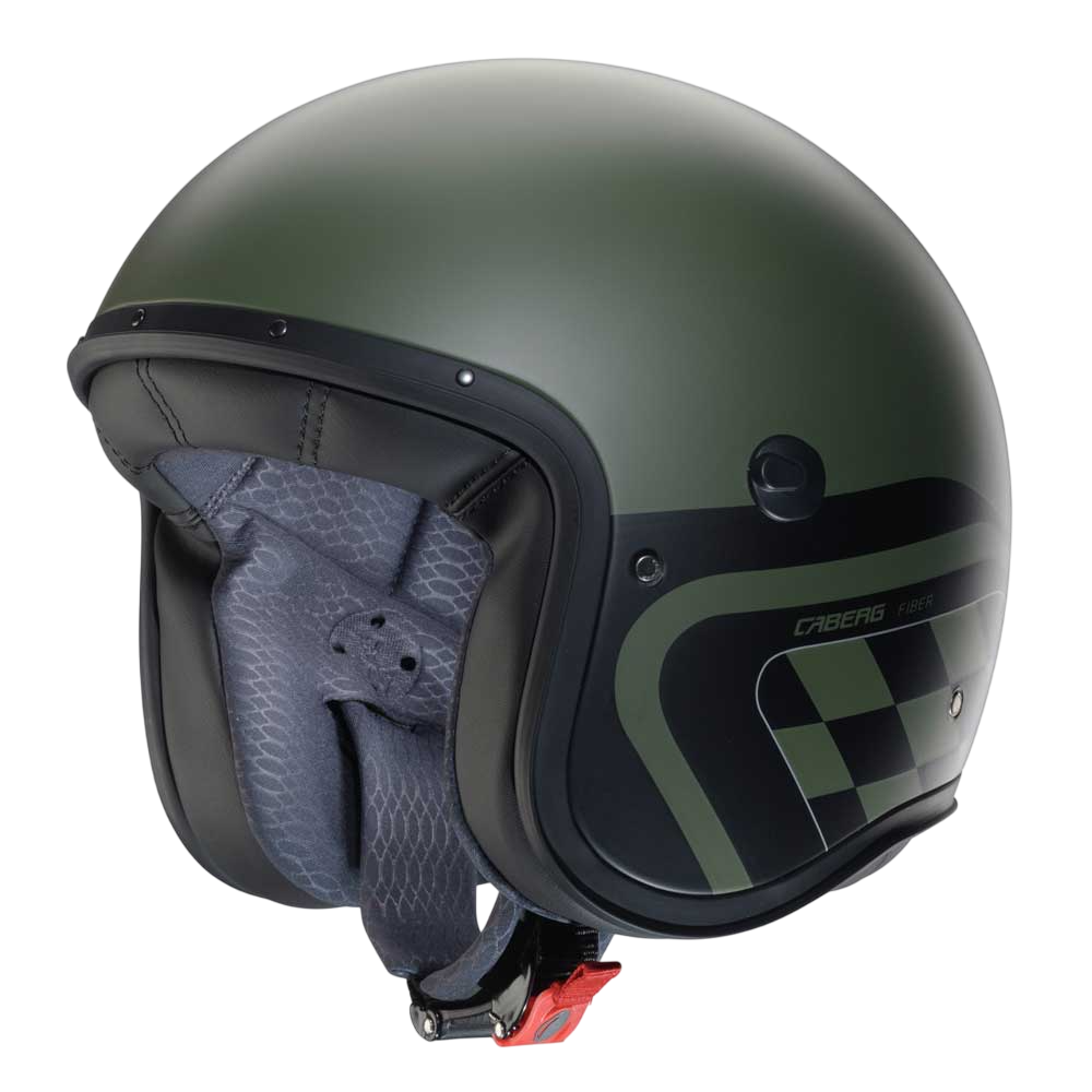 caberg freeride x open face motorbike helmet in military green with black chequered design