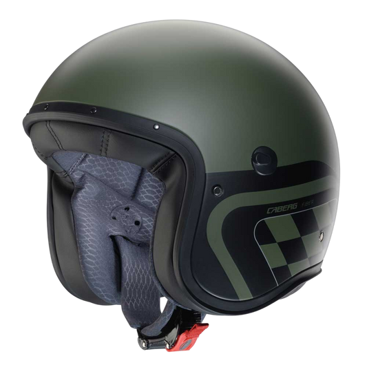 caberg freeride x open face motorbike helmet in military green with black chequered design