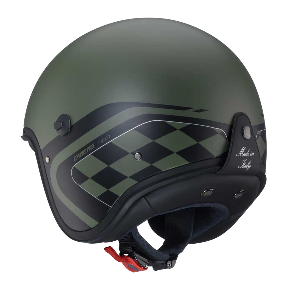 back of matte green and black open face motorbike helmet for men