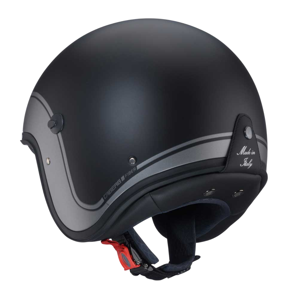 back of matte and gun metal open face motorbike helmet with made in italy badge