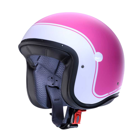 Caberg Freeride X Imola Matte Fuchsia pink and white open face motorbike helmet for men and women