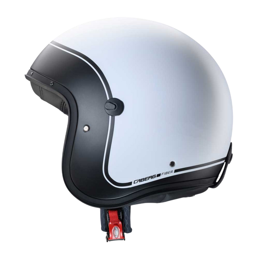 side of matte white motorbike helmet with black border design around the edge