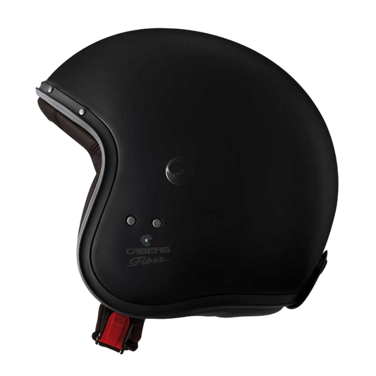 side view of classic matte black open face helmet