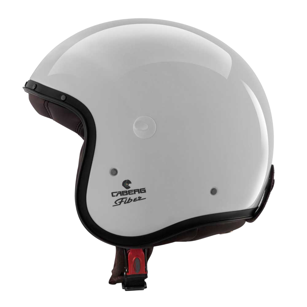 side view of sleek minimal gloss white pen face motorbike helmet