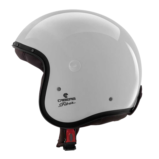 side view of sleek minimal gloss white pen face motorbike helmet