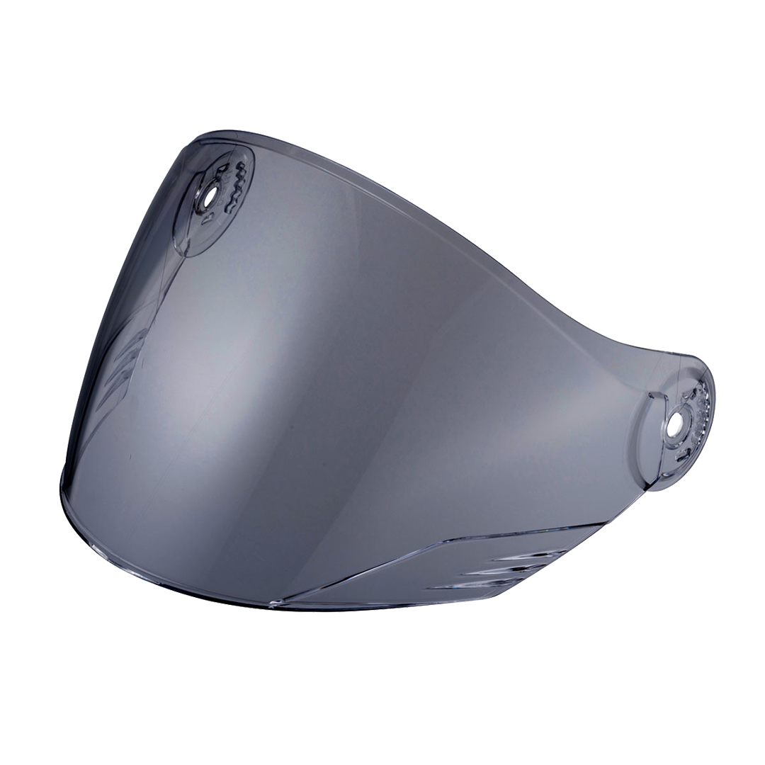 A dark smoke tinted visor for a vehicle, which is not legal for road use.