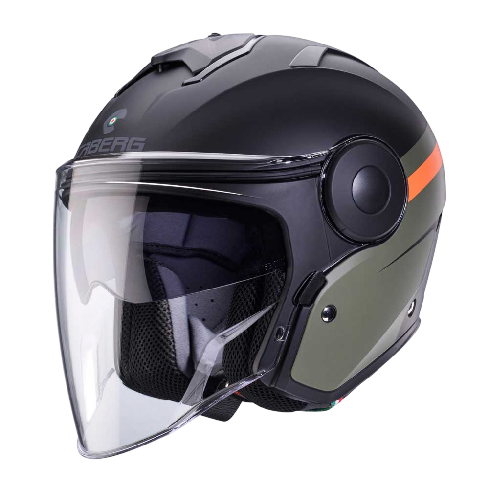 Caberg Soho Zephyr Matte Black and military green open face motorbike helmet for men and women