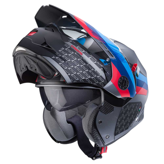 Tourmax X Sarabe Matt Gun Metal, Blue & Red Motorbike Helmet