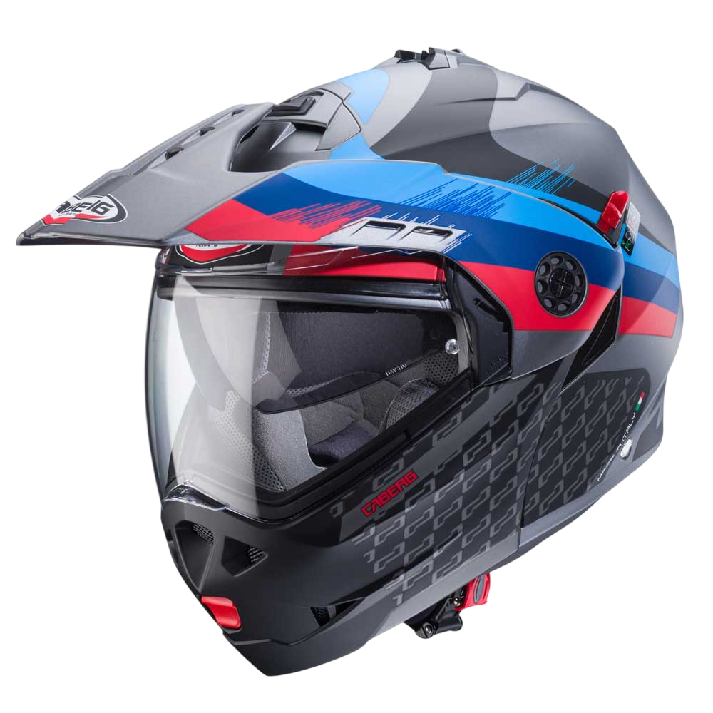 Tourmax X Sarabe Matt Gun Metal, Blue & Red Motorcycle Helmet