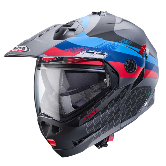 Tourmax X Sarabe Matt Gun Metal, Blue & Red Motorbike Helmet