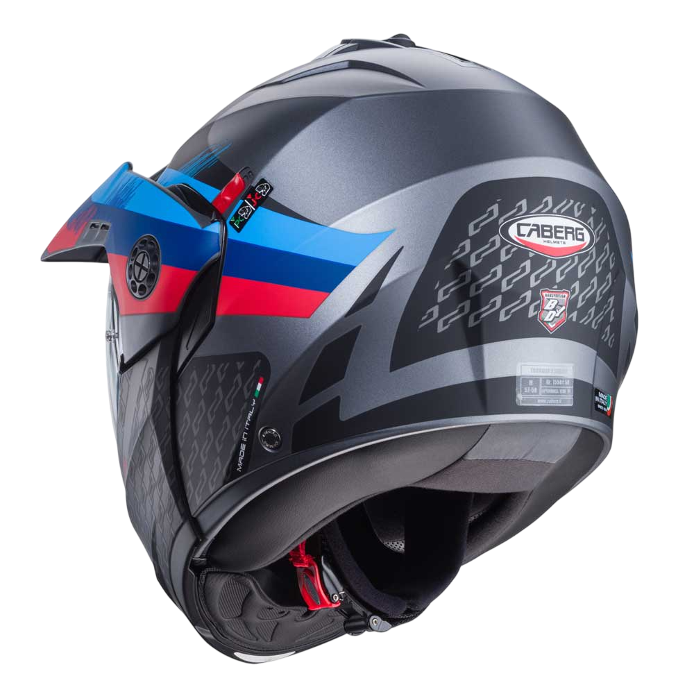 Tourmax X Sarabe Matt Gun Metal, Blue & Red Motorcycle Helmet