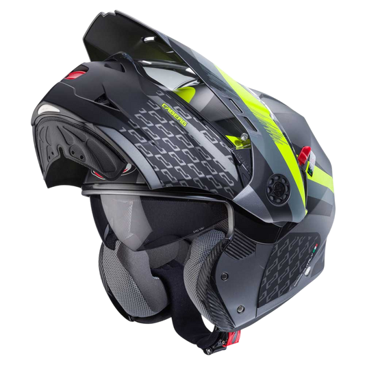 Tourmax X Sarabe Matt Gun Metal, Black & Yellow Motorbike Helmet