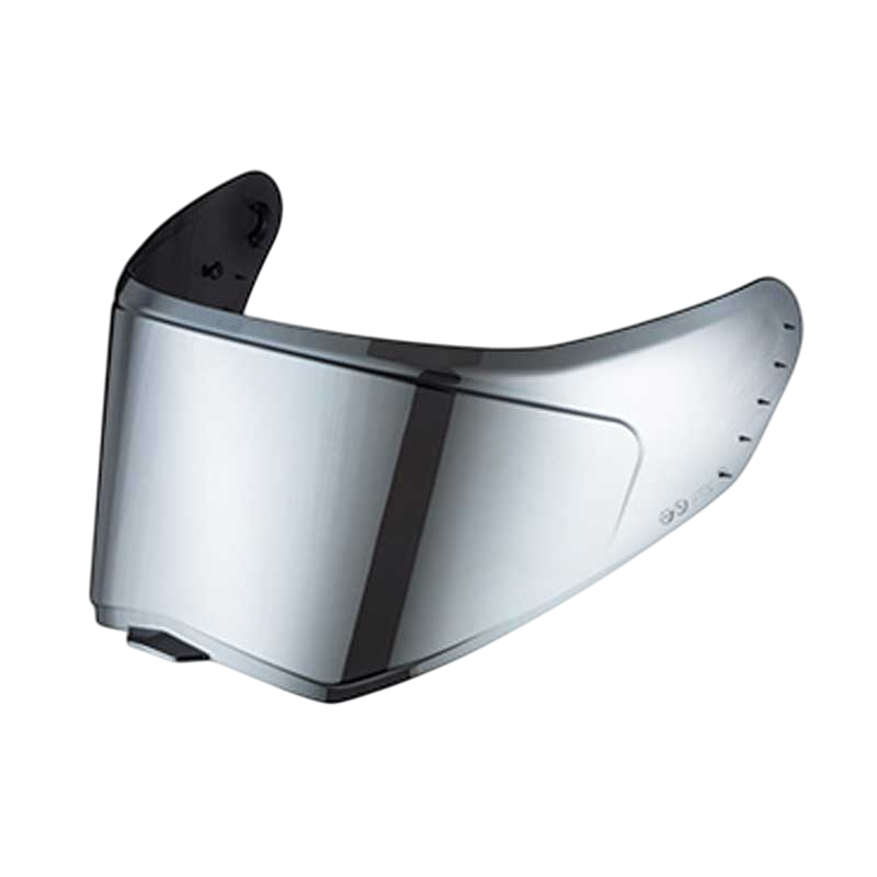 Chrome motorcycle visor on a white background