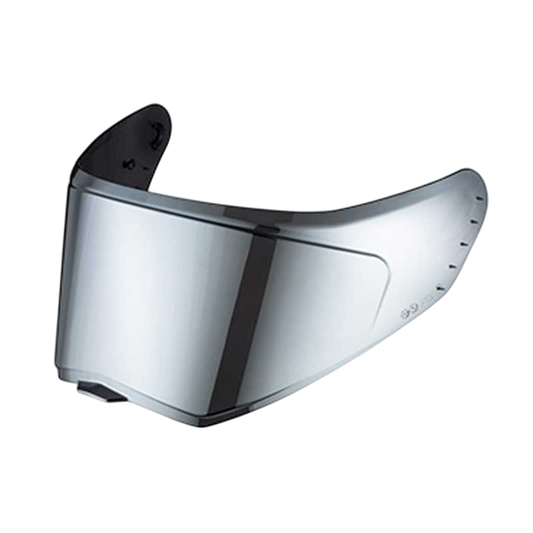 Chrome motorcycle visor on a white background