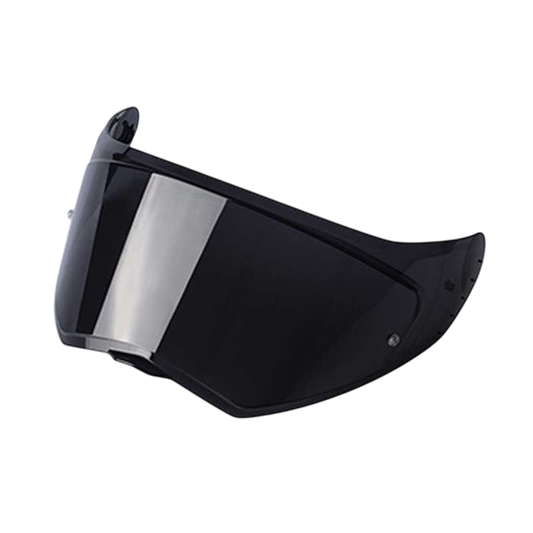 Black motorcycle helmet visor on a white background
