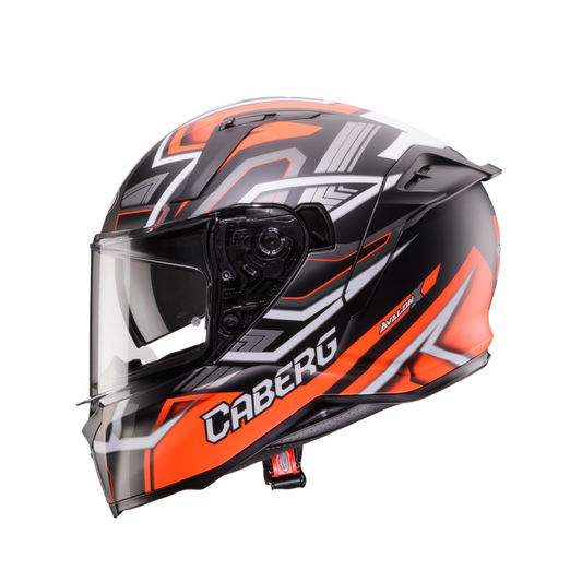 side view of black and orange caberg helmet for 2026 collection