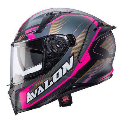Avalon X Optic Matt Black, Grey & Fuchsia Motorcycle Helmet