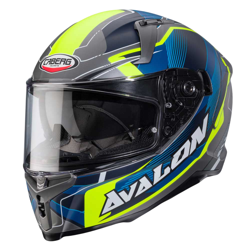 Avalon X Optic Matt Grey, Blue & Yellow Motorcycle Helmet