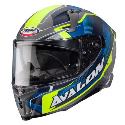 Avalon X Optic Matt Grey, Blue & Yellow Motorcycle Helmet