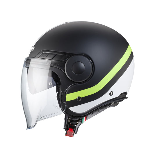 Uptown Chrono Matt Black & Yellow Fluorescent Open Face Motorbike Helmet