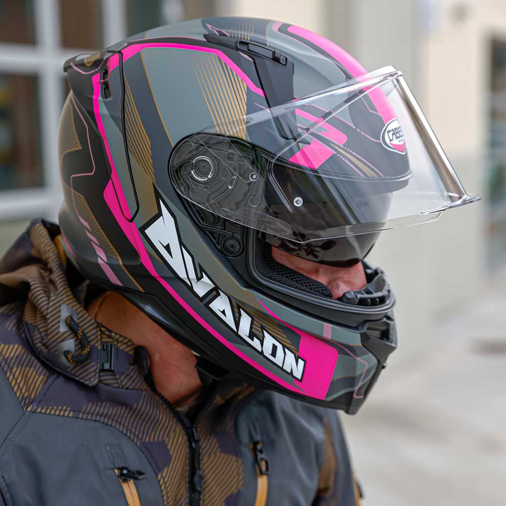Avalon X Optic Matt Black, Grey & Fuchsia Motorcycle Helmet