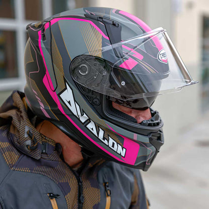 Avalon X Optic Matt Black, Grey & Fuchsia Motorcycle Helmet