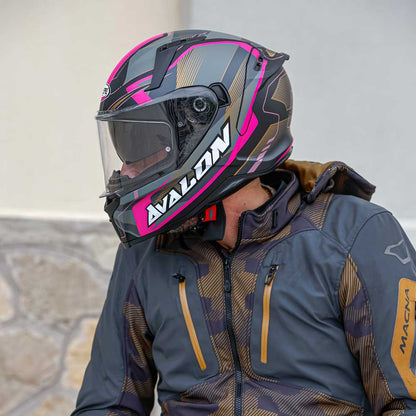 Avalon X Optic Matt Black, Grey & Fuchsia Motorcycle Helmet