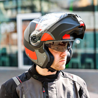 Duke Evo Indy Matt Gun Metal & Red Fluorescent Motorcycle Helmet