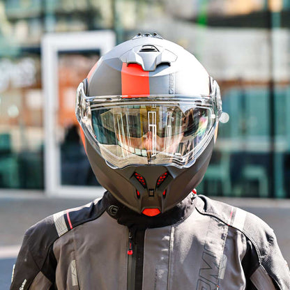 Duke Evo Indy Matt Gun Metal & Red Fluorescent Motorcycle Helmet